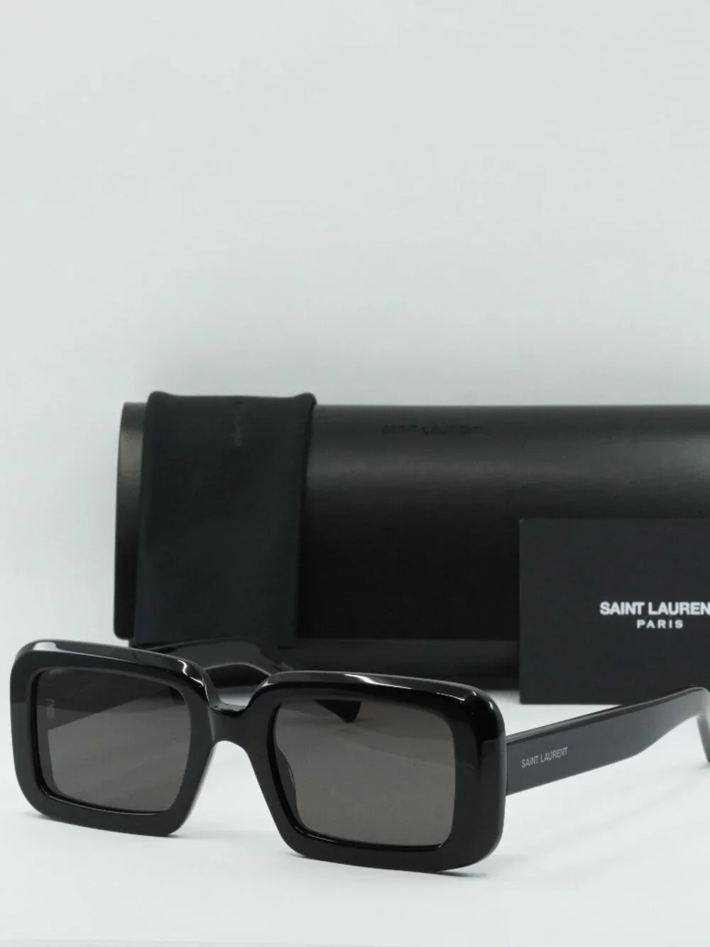 Saint Laurent SL534 SUNRISE 001 Rectangle Sunglasses - Shiny Black/Black